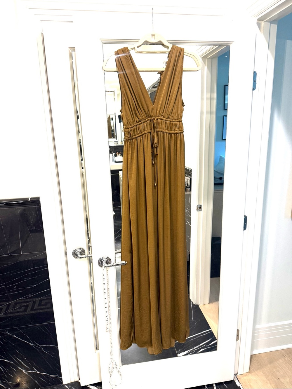 Mustard Seed Brown V-Neck Jumpsuit with Drawstring Waist